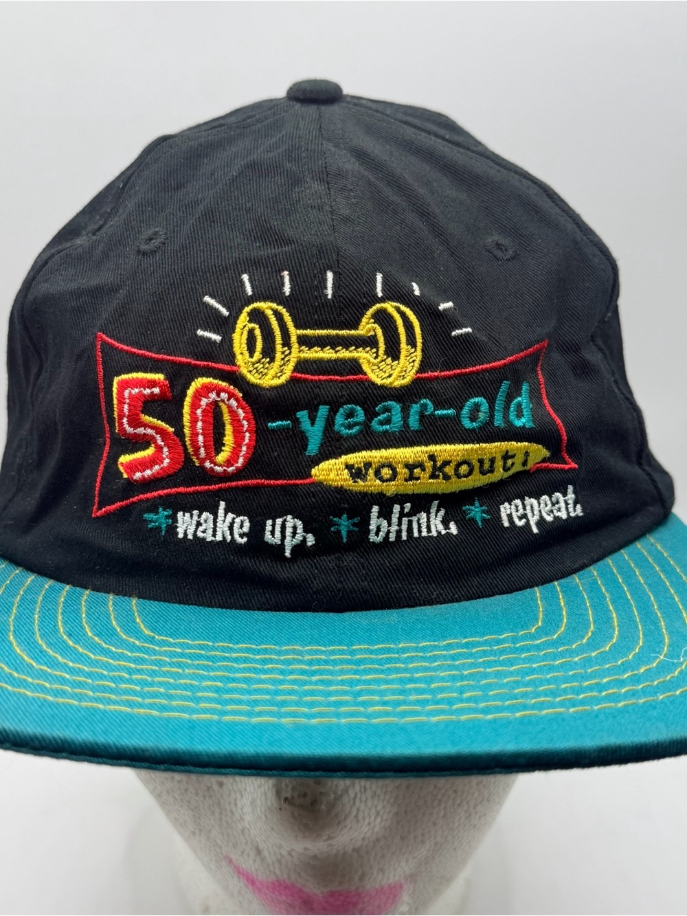 50-Year-Old Workout Embroidered Snapback Hat - Black & Teal